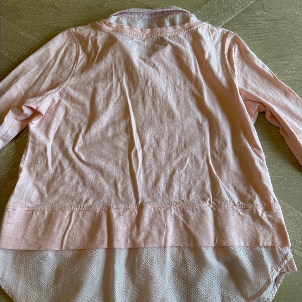 Ladies Pale Pink Layered-Look Long Sleeve Top with Faux Shirt Hem & Collar - Picture 8 of 12